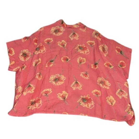 Avenue Womens Floral Print Short Sleeve Blouse Size 30/32 Linen & Rayon Pink - Picture 5 of 8